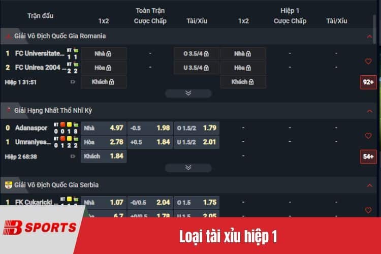 Loại tài xỉu hiệp 1